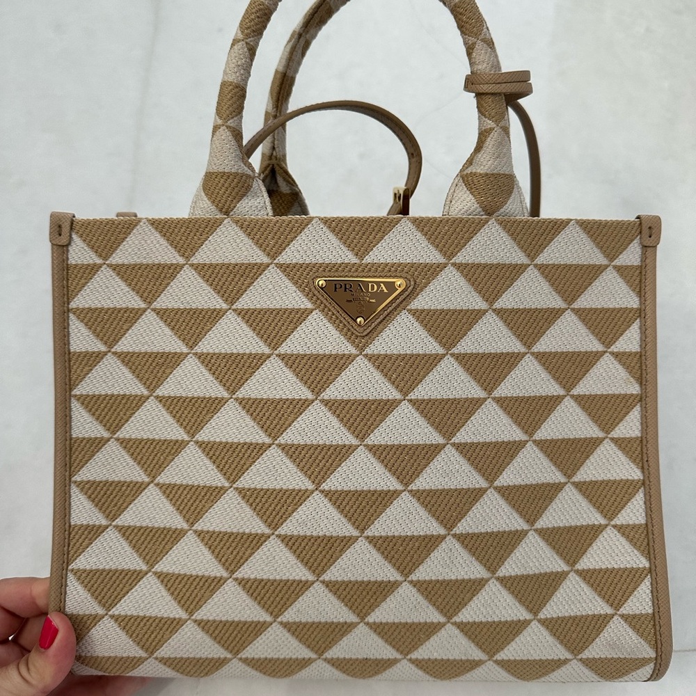 Prada Medium Symbole tote bag in beige and white